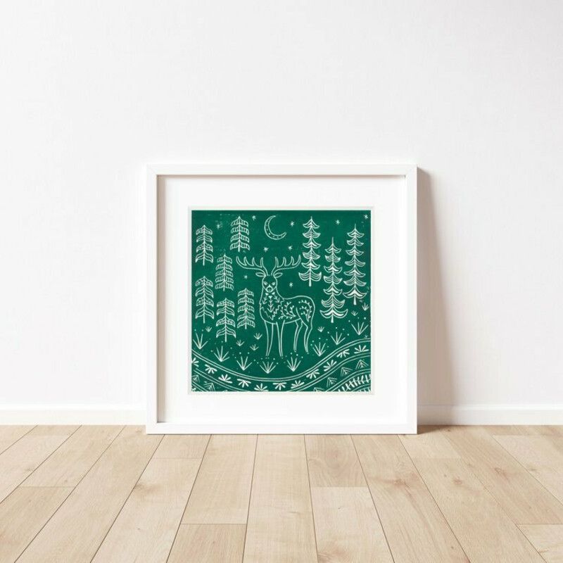 Thomas Elk Linocut Print - Forest Green