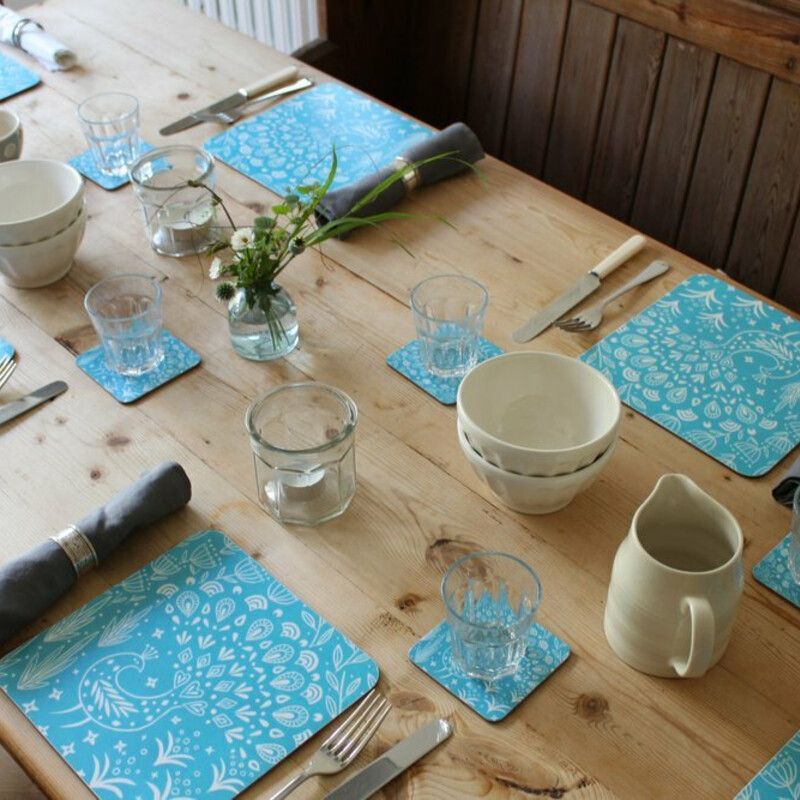 Set of 6 Pearce Peacock Placemats - Teal