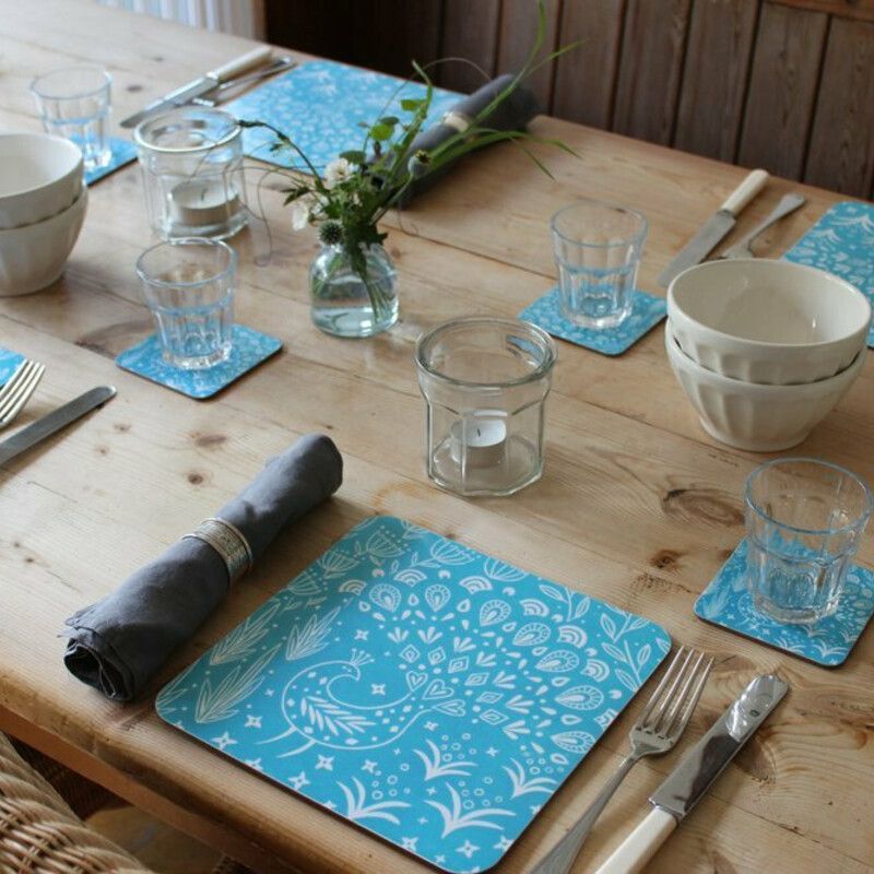 Set of 4 Pearce Peacock Placemats - Teal