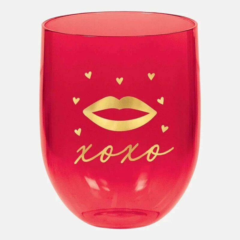 Lips Stemless XoXo Plastic Wine Glasses