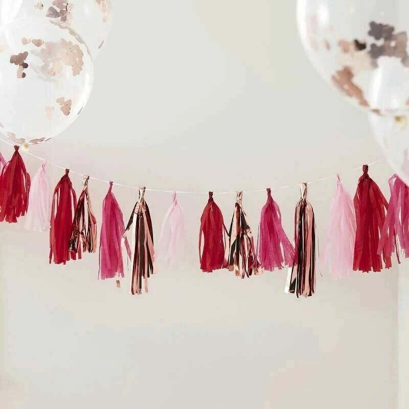 Tassel Garland Rose Gold, Pink and Red Decoration