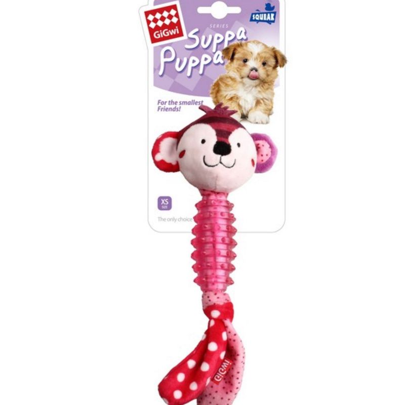 GiGwi Suppa Puppa Squeaker Monkey for Puppies and Small Dogs Pink