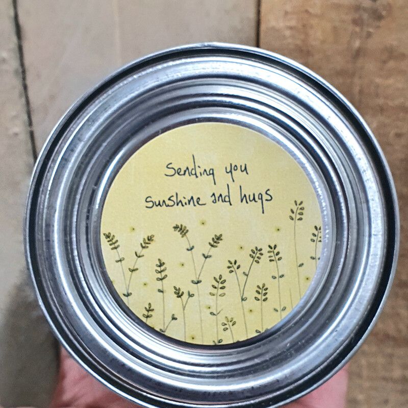 "Sending you sunshine and hugs" Tin Candle