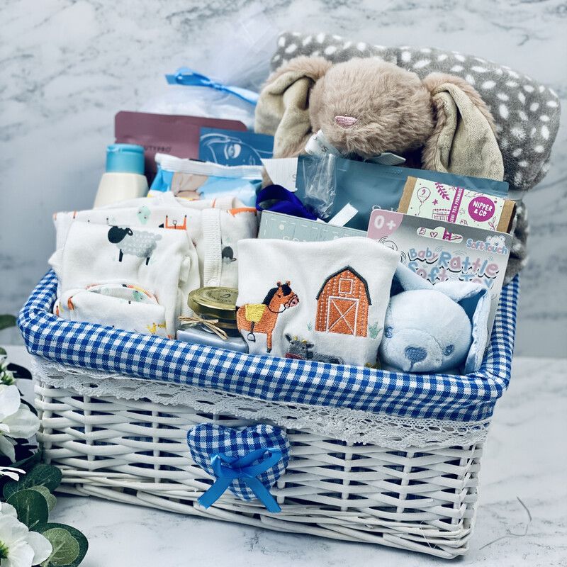 Baby Shower Gift Hamper Mummy To Be & New Baby Boy - White Farm