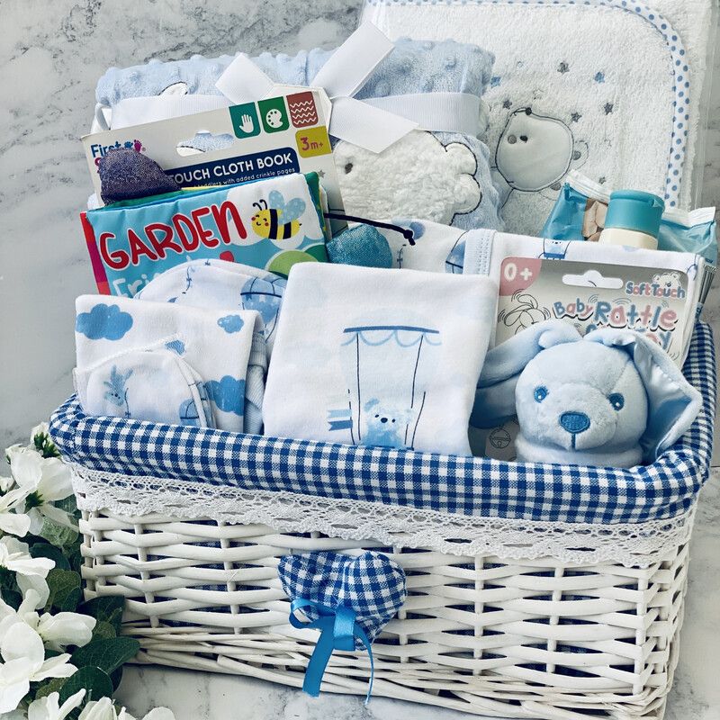 New Baby Boy Gift Hamper - Blue Teddy Large