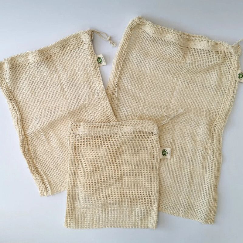 Pack of 3 Organic Cotton Mesh Reusable Produce Bags