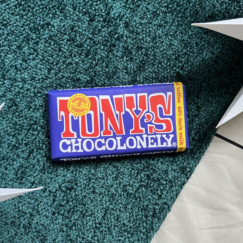 Tony’s Chocolonely Dark Milk Pretzel Toffee 42% Chocolate Bar 180g