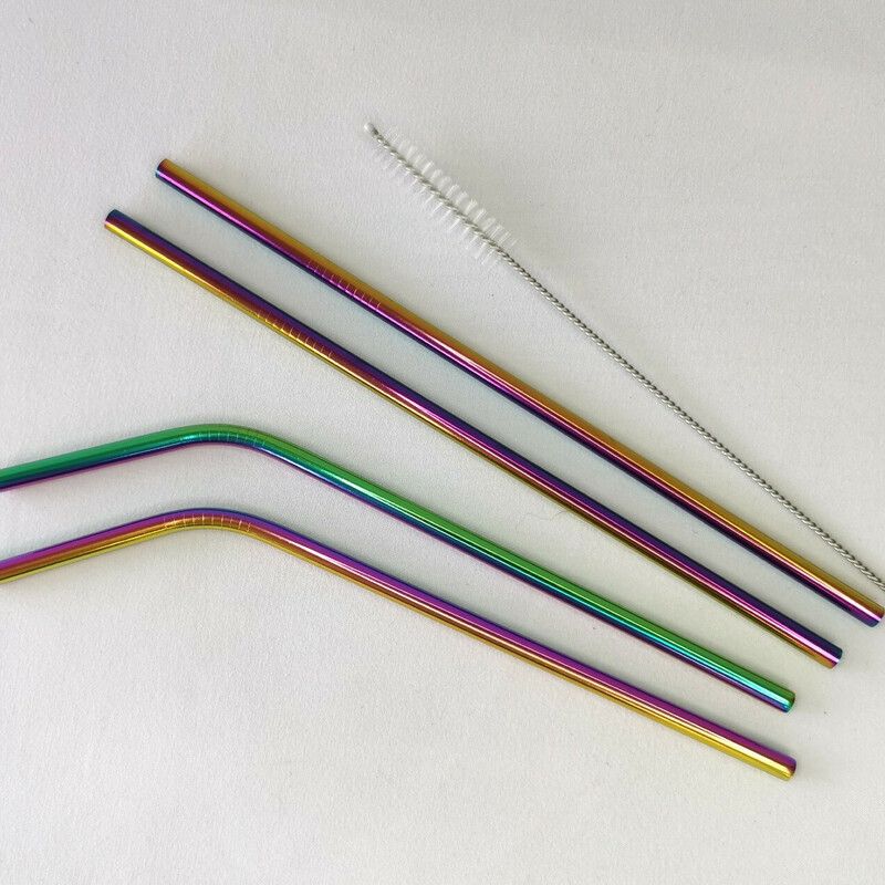 Four Neon Metal Straws & Cleaner Brush