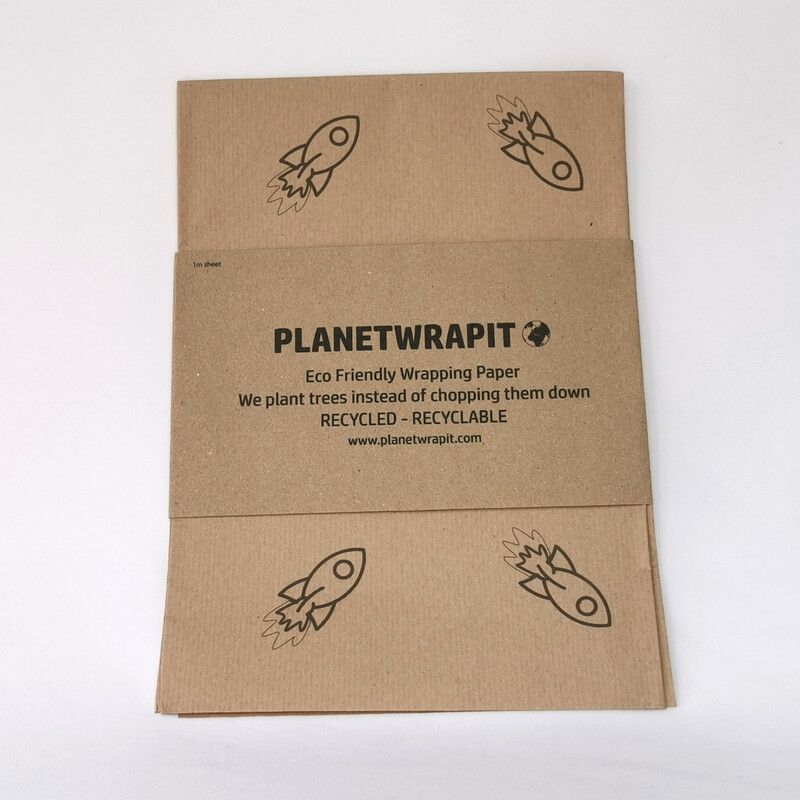 PlanetWrapIt Recycled Kraft Gift Wrap Sheet 50cm x 1 Metre – Space Rocket