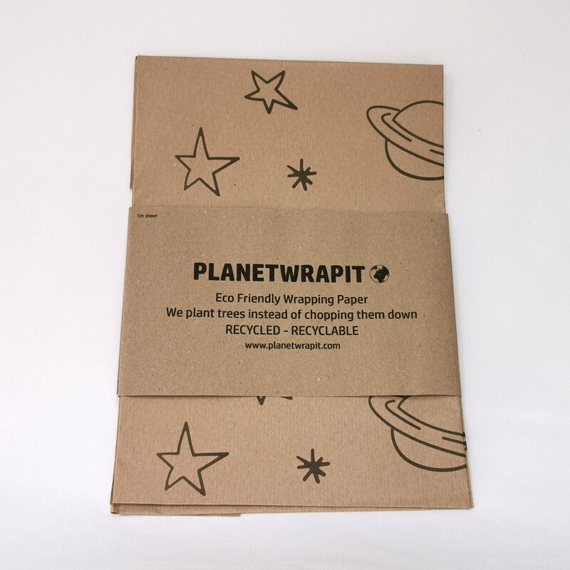 PlanetWrapIt Recycled Kraft Gift Wrap Sheet 50cm x 1 Metre – Planets and Stars