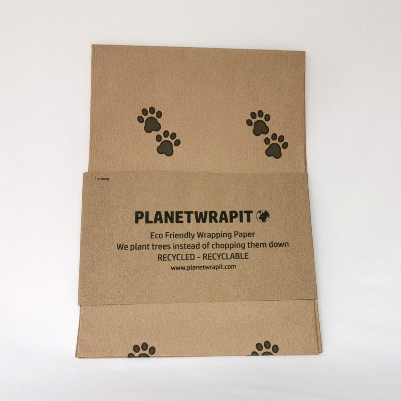 PlanetWrapIt Recycled Kraft Gift Wrap Sheet 50cm x 1 Metre – Paw Prints