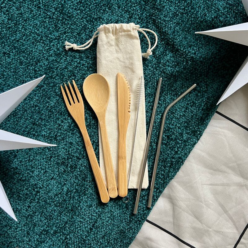 Utensil Set With Stainless Steel Straws
