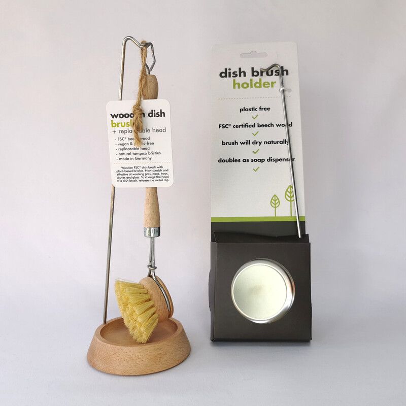 EcoLiving Wooden Dish Brush + Dish Brush Holder