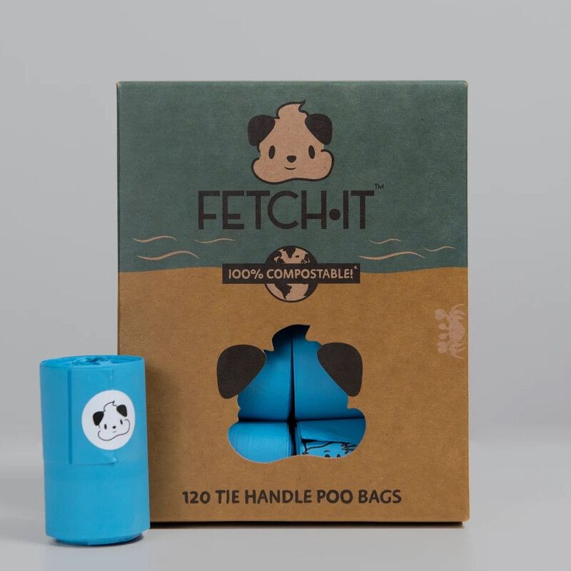 FETCH.IT Compostable Dog Poo Bags With Tie Handle (120 Bags)