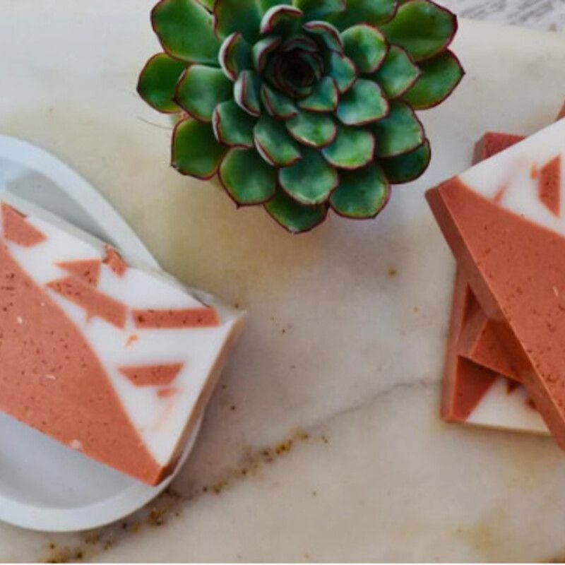 Pink French Clay & Rose Soap with Oatmeal, Cocoa Butter and Shea Butter, Handmade with Rose Essential Oil - Terrazzo style soap