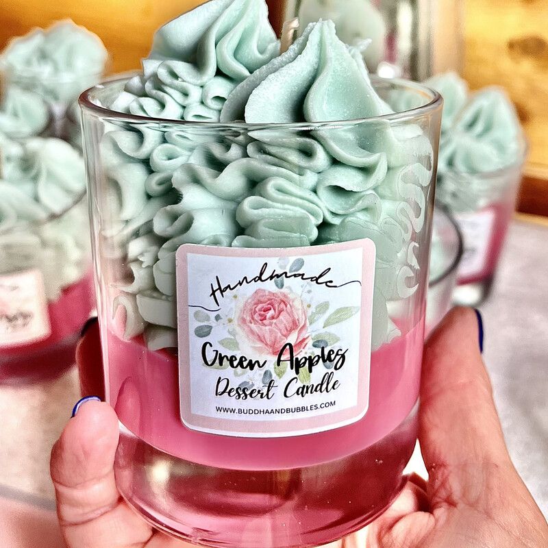 Handmade Luxury Cake Dessert Candle fragranced with Green Apple Parfum 