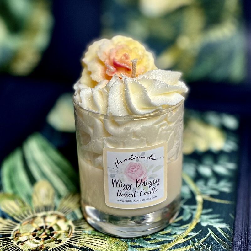 Handmade Luxury Dessert Candle with Whipped Wax and Embeds fragranced with Miss Daizey