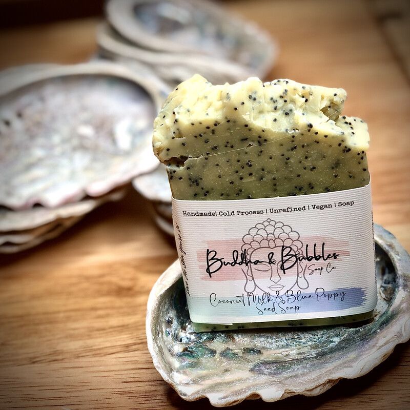 Handmade Cold Process Soap with Coconut Milk and Blue Poppy Seed - Exfoliating