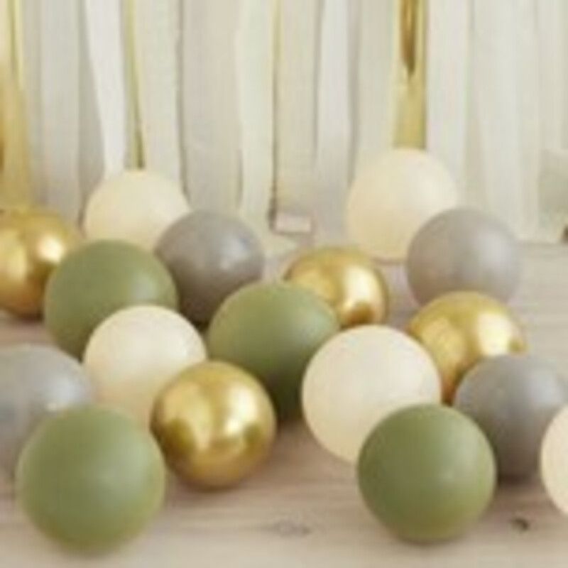 40 gold, olive green, grey and nude 5 inch balloons