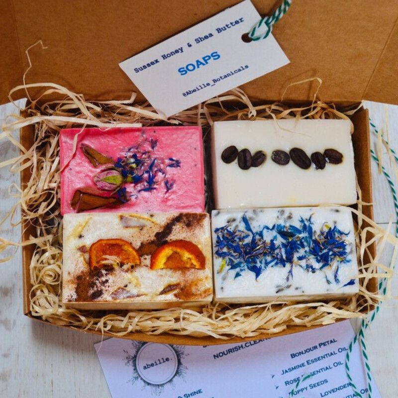 Set of 4 Shea Butter & Honey Soaps, Naturally Handmade. Rose and Poppy, Coffee, Lavender and Poppy, Orange Cinnamon | Gift Set