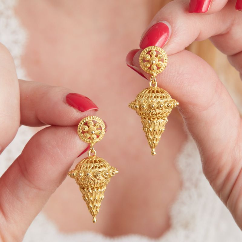 Gold stud Antique Ethnic style filigree drop earrings