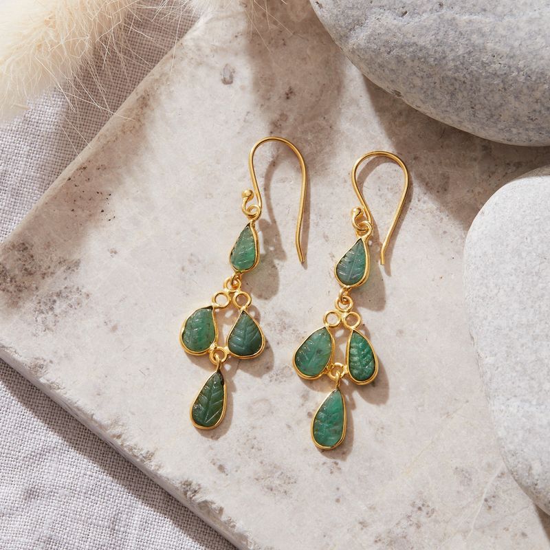 Emerald Carved Leaf Earrings