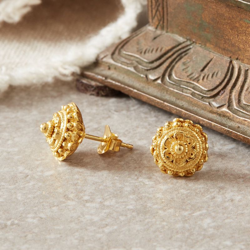 Gold Antique Style Filigree Stud Earrings