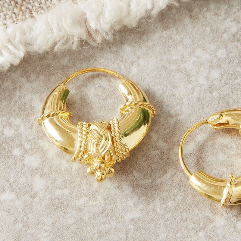 Gold Shiny Ethnic Detailed Hoops