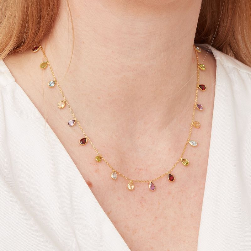 Multicoloured Gemstone Teardrop Necklace