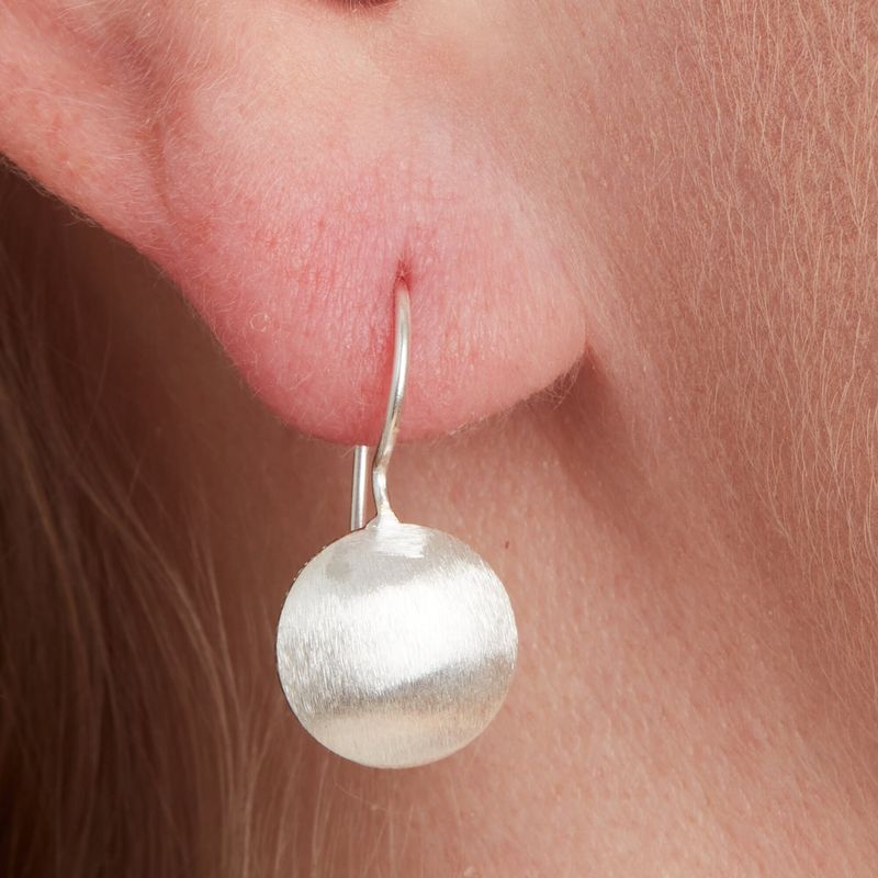 Silver Button Shaped Drop Earrings