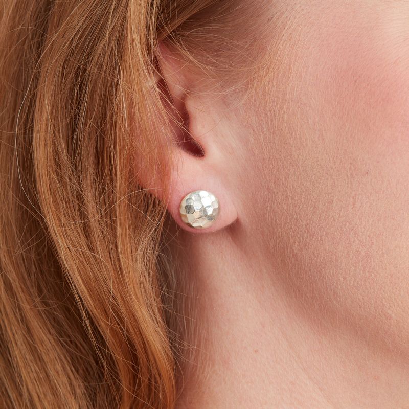 Hammered Silver Button Shape Stud Earrings