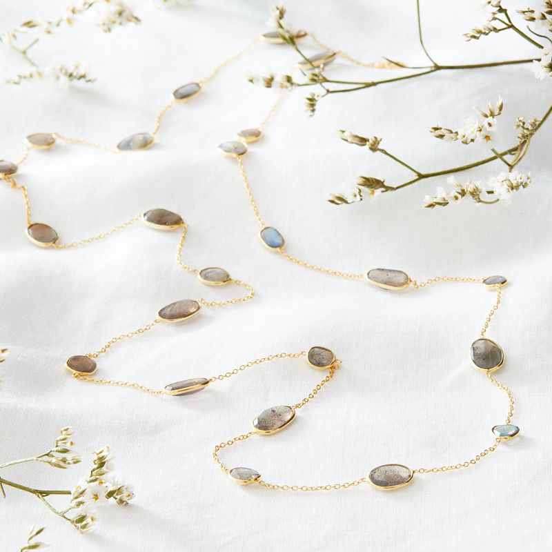 Labradorite Pebble Gold Long Necklace