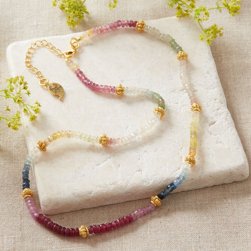 Multi-coloured Sapphire and Gold Beaded Choker Necklace