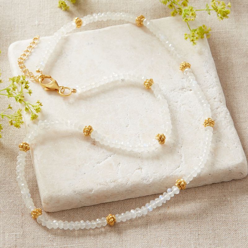 Moonstone and Gold Beaded Choker Necklace