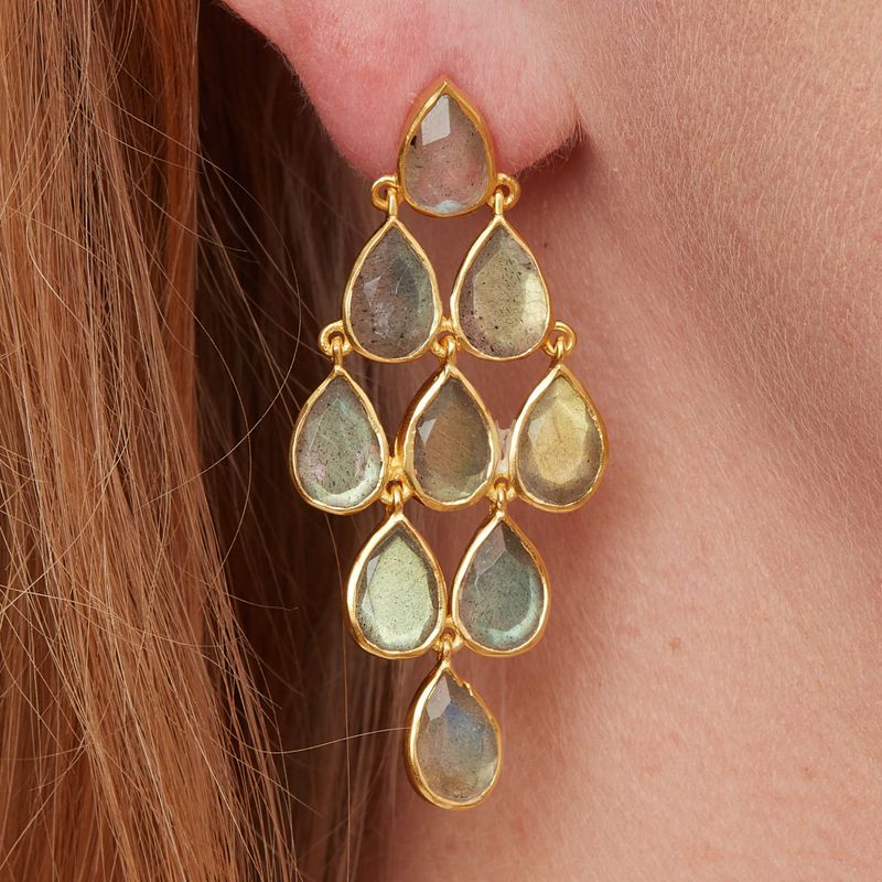 Labradorite and 18K Gold Plated Sterling Silver Stud Chandelier Earrings