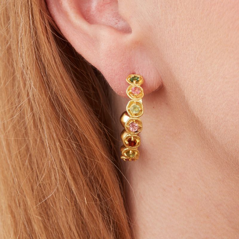 Textured Multi-coloured Tourmaline Hoop Earrings
