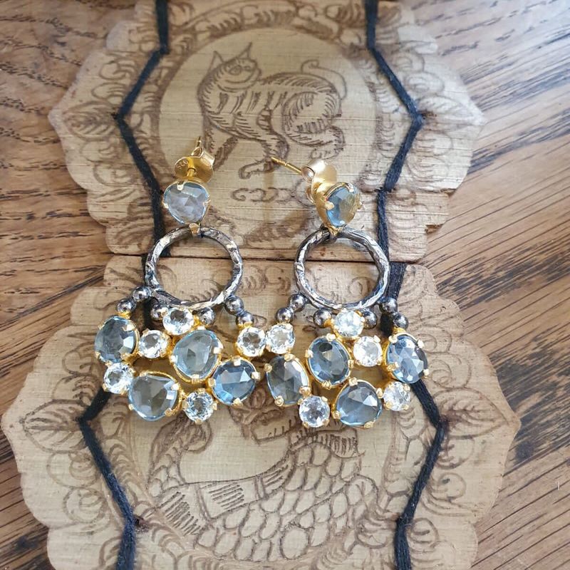 Topaz and Aquamarine Gold Earrings