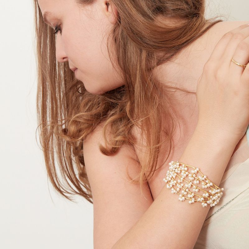 Pearl Cluster Gold Cuff Bracelet