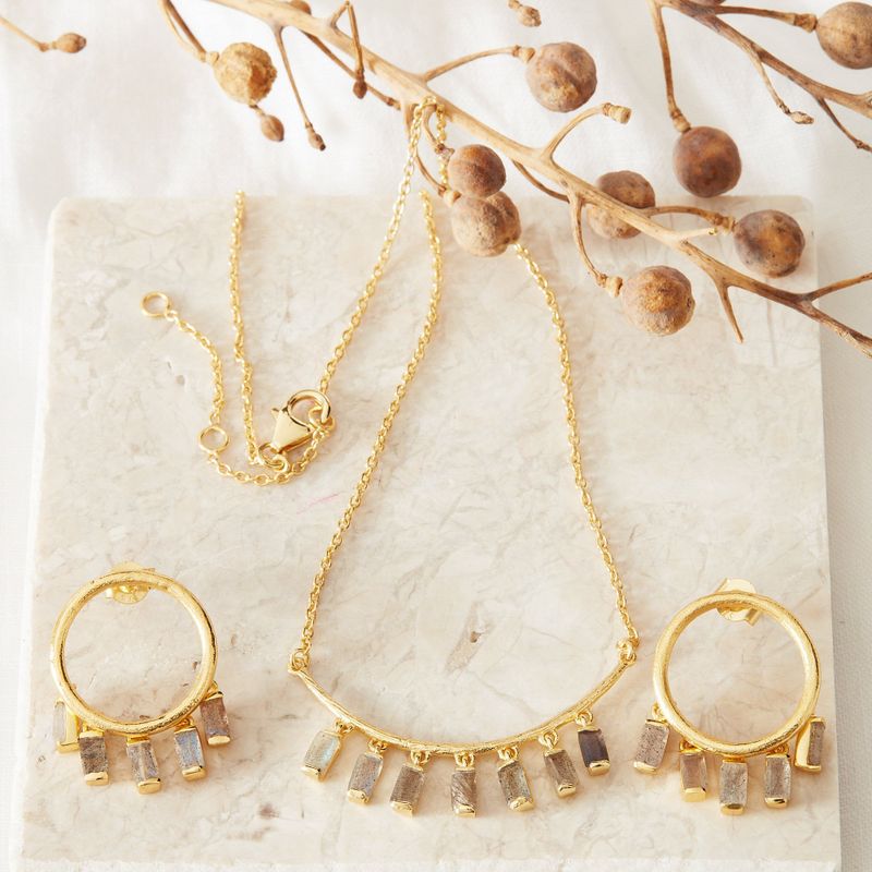 Labradorite gold jewellery set