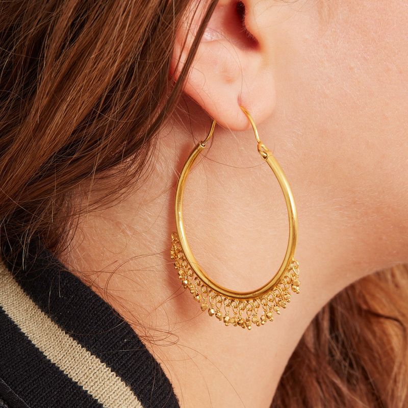 Gold Antique Beaded Hoop Earrings