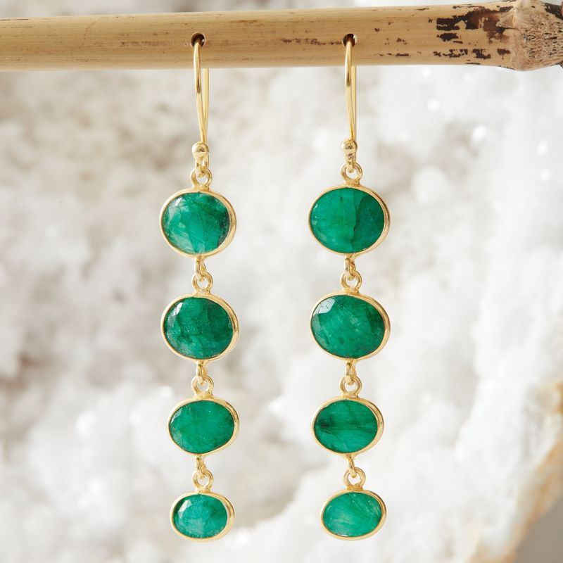 Emerald Pebble Long Drop Earrings
