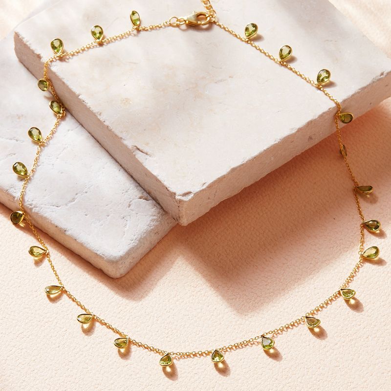 Green Peridot Teardrop Chain  Necklace
