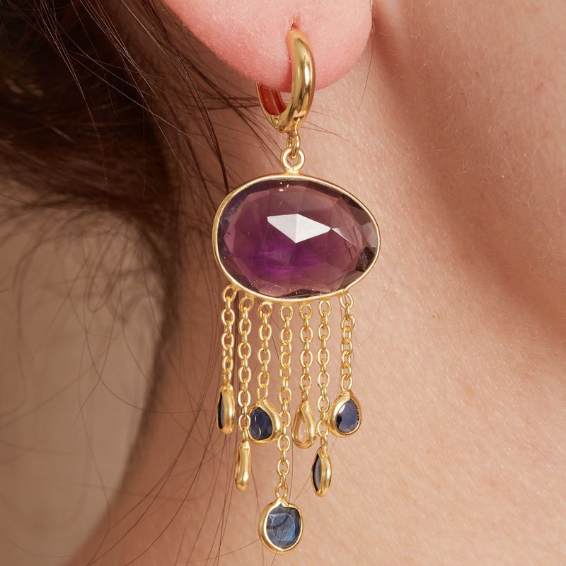 Amethyst, Topaz and Gold Hoop Earrings