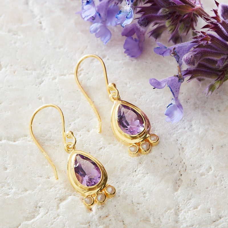 Gemstone Cluster Pearl Earrings Amethyst Iolite Gold Post– Doolittle