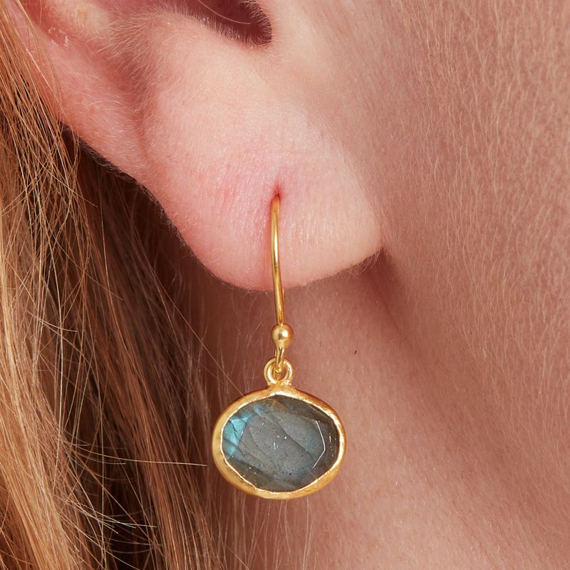 Labradorite Gold Oval Earrings