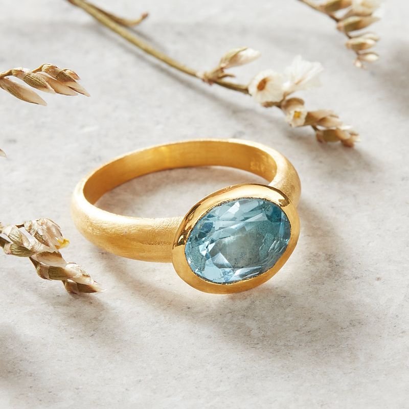 Blue Topaz  Matte Gold Ring