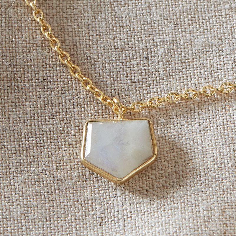 Moonstone and Gold Chain Pendant Necklace