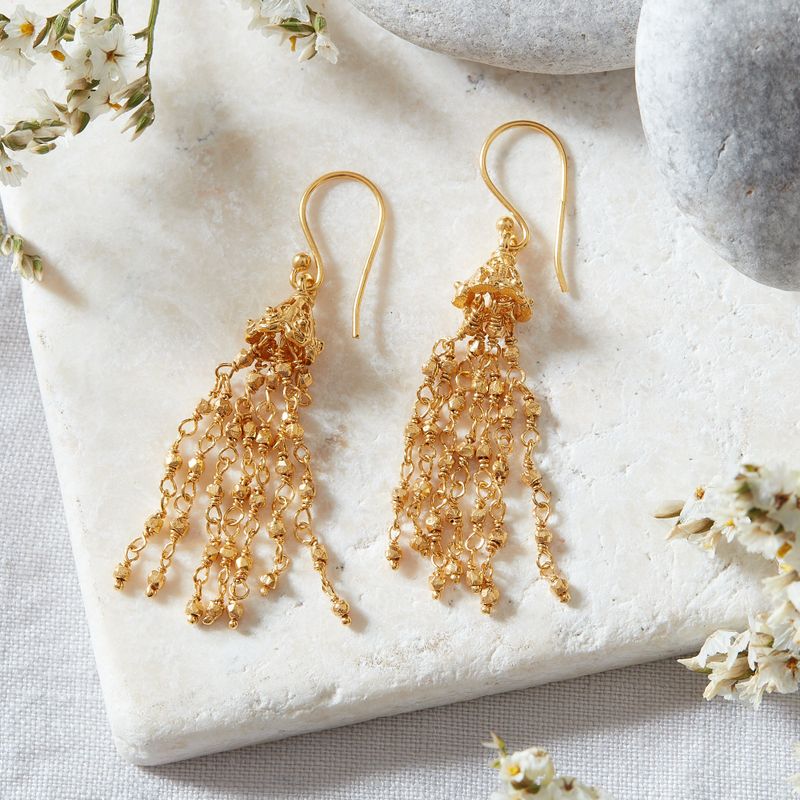 Gold Beaded Tassel Earrings