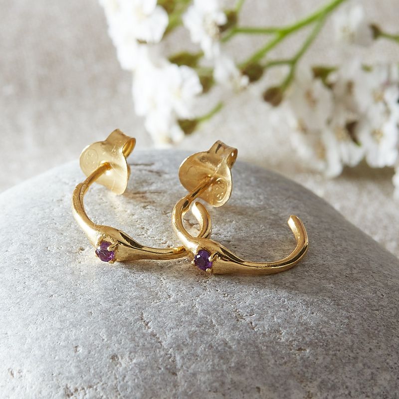 Amethyst and Gold Band Hoops