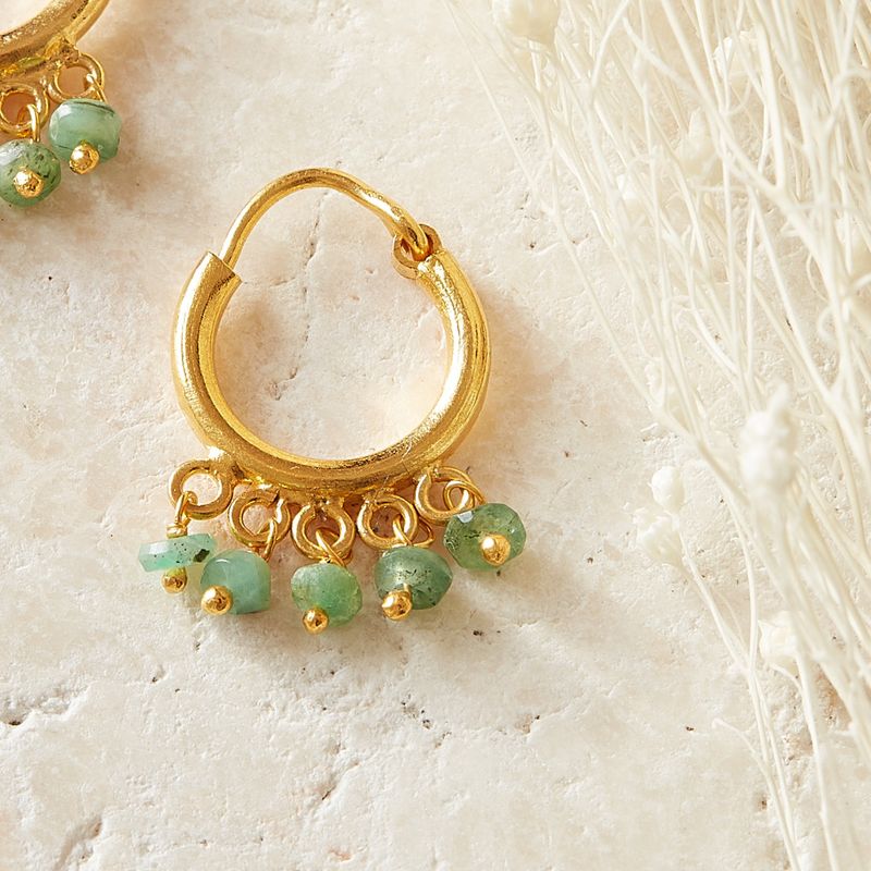 Beaded Emerald Huggie Hoop Earrings